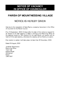 Notice of Vacancy Mountnessing Aug 2023